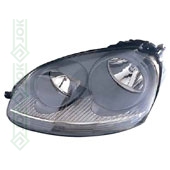 VW Golf V, 03-07 gadam, priekšējais lukturis kreisajai pusei, spuldzēm H7/H7, elektriskais, ar motoru