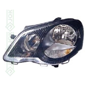 VW Polo V, 05-08 gadam, priekšējais lukturis labajai pusei, spuldzei H7/H1, elektriskais, ar motoru, GTI, melna