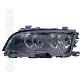 Priekšējais lukturis, elektriskais, ar motoru, H7/H7, melns, kreisā puse (BMW E46 98-02, 2 durvis)