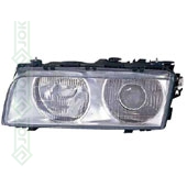 BMW 7ser E38, 95-98 gadam, priekšējais lukturis kreisai pusei, elektriskais, ar motoru, spuldzēm D2R/H7, hroms, ksenons