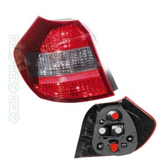 BMW 1ser E87, 04-06 gadam, aizmugures lukturis kreisai pusei, sarkans, dūmakains, melns, 5 durvis