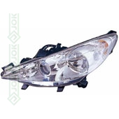 Priekšējais lukturis, elektriskais, ar motoru, ar miglas lampu, spuldzēm H7/H7/H1, kreisā puse   (Peugeot 207 06-11)