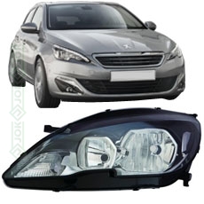Priekšējais lukturis, elektriskais, spuldzēm H7/HB3, labā puse (Peugeot 308 13-17)