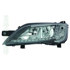 Priekšējais lukturis, elektriskais, ar motoru, spuldzēm H7/H7, ar LED dienasgaismu, hroms, kreisā puse (Jumper / Ducato / Boxer 14-)