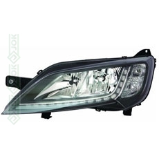 Priekšējais lukturis, elektriskais, ar motoru, spuldzēm H7/H7, ar LED dienasgaismu, melns, kreisā puse (Jumper / Ducato / Boxer 14-)