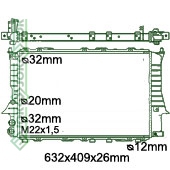 Motora dzeses radiators 632x409x26mm, mehāniskā ātrumkārba, ar/bez kondicioniera, ražots Ķīnā (1.8i 20V / 2.0i / 2.2i / 2.2 S4 / 2.3i / 2.4D / 2.5 TDI)