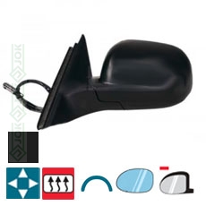 Spogulis, elektriskais, apsildāmais, izliekts, zilais stikls, melns vāciņš, mazais modelis, 5 kontakti, labā puse (Golf IV 97-06, Bora 98-05)