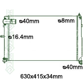 Motora dzeses radiators 630x415x34mm, mehāniskā ātrumkārba,  dīzelis, ar/bez kondicioniera, ražots ES (2.5 TD)