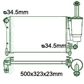 Motora dzeses radiators 500x323x23mm, mehāniskā ātrumkārba, benzīns, bez kondicioniera, ražots ES (1.1i / 1.2i / 1.4i 16V)