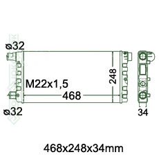 Motora dzeses radiators 468x248x34mm, mehāniskā ātrumkārba, benzīns, bez/ar kondicionieri, ražots Ķīnā (1.1Sporting, 900, 0.9, 1.1SPI)