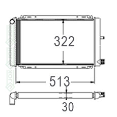 Motora dzeses radiators 513x322x30 mm, mehāniskā ātrumkārba, bez kondicioniera, ražots ES (1.3, 1.4, 1.6, 1.6D)