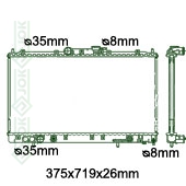 Motora dzeses radiators 375x719x26mm, automāts, benzīns, ar/bez kondicioniera, KOYO (2.0i 16V / 2.4 GDI / 2.5i V6 24V)