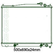 Motora dzeses radiators 500x690x24mm, mehāniskā ātrumkārba/ automāts, benzīns, ar/bez kondicioniera, ražots ES (3.3i V6)