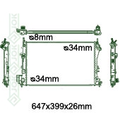 Motora dzeses radiators 647x399x26mm, mehāniskā ātrumkārba, benzīns, ar kondicionieri,  (1.6i 16V / 1.8i 16V)