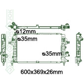 Motora dzeses radiators 600x369x26mm, mehāniskā ātrumkārba, dīzelis, ar/bez kondicioniera, ražots Ķīnā (1.3 CDTi / 1.7 CDTi / 1.9 CDTi)