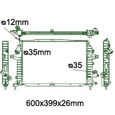 Motora dzeses radiators 600x399x26mm, mehāniskā ātrumkārba, dīzelis, ar/bez kondicioniera    (1.9 CDTi)