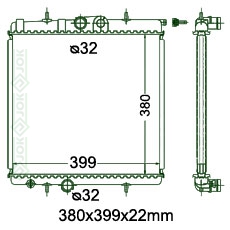 Motora dzeses radiators 380x399x22mm, mehāniskā ātrumkārba, benzīns, ar/bez kondicioniera, ražots Ķīnā (1.1i / 1.4i / 1.6i / 1.6i 16V)