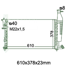 Motora dzeses radiators 610x378x23mm, mehāniskā ātrumkārba, benzīns, ar/bez kondicioniera, ražots Ķīnā (1.4i / 1.6i 16V / 1.8i)