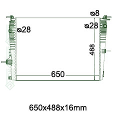 Motora dzeses radiators 650x488x16mm, mehāniskā ātrumkārba/ automāts, ar/bez kondicioniera, Valeo (1.6i 16V)