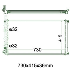 Motora dzeses radiators 730x415x36mm, mehāniskā ātrumkārba, dīzelis, ar kondicionieri, NRF (2.5 DCi)
