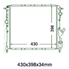 Motora dzeses radiators 430x398x34mm, mehāniskā ātrumkārba, bez kondicioniera, ražots ES (1.8i 16V, 2.0i 16V)