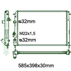 Motora dzeses radiators 585x398x30mm, mehāniskā ātrumkārba/ automāts, ar kondicionieri, Nissens (1.4i / 1.4i 16V / 1.6i / 1.6i 16V / 1.8i 16V / 1.9 TDi / 2.0i / 2.0i 16V)