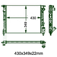 Motora dzeses radiators 430x349x22mm, mehāniskā ātrumkārba/ automāts, bez kondicioniera, Nissens (1.4, 1.7, 1.8i, 1.8i 16V)