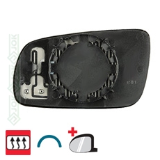 Spoguļa stikls, izliekts, apsildāmais, hromēts stikls, lielais modelis, labā puse (Arosa 97-00, Bora 98-05, Golf IV 97-06, Ibiza/Cordoba 99-02, Leon 99-03, Lupo 98-01, Octavia 97-10 , Passat 96-02, Superb 02-05, Toledo 99-02)