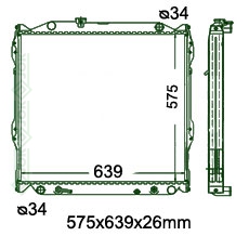 Motora dzeses radiators 575x639x26mm, mehāniskā ātrumkārba/ automāts, benzīns, ar/bez kondicioniera, ražots ES (2.7i / 3.4i)