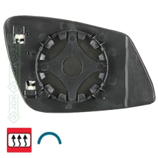 Spoguļa stikls, apsildāmais, izliekts, hroms, stiprinājums uz 2 skrūvēm, labā puse (BMW F20 11-, F22 14-, 3/3GT F30/F31/F34/F35 12-, 4GC F32/F33/F36 13-, i3 13-, X1 12-15)