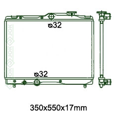 Motora dzeses radiators 350x550x17mm, mehāniskā ātrumkārba, benzīns, ar/bez kondicioniera, ražots ES (1.3 16V / 1.6i 16V / 1.8i 16V)