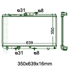 Motora dzeses radiators 350x639x16mm, automātiskā ātrumkārba, ar/bez kondicioniera, ražots Ķīnā (1.3 12V, 1.3i 16V, 1.6i 16V, 1.8i 16V)