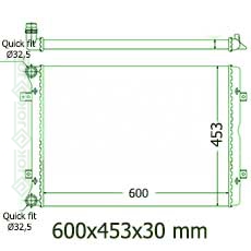 Motora dzeses radiators 600x453x30mm, mehāniskā ātrumkārba/ automāts, dīzelis, ar/bez kondicioniera, ražots Ķīnā (1.9 TDi / 2.0 TDI)