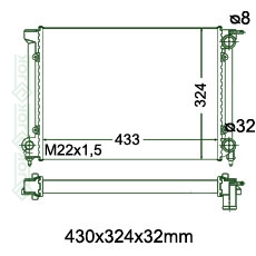 Motora dzeses radiators 430x324x32mm, mehāniskā ātrumkārba/ automāts, benzīns, bez kondicioniera, ražots Ķīnā (1.5 / 1.6 / 1.8)