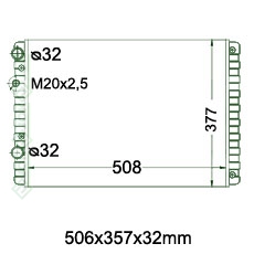 Motora dzeses radiators 506x357x32mm, mehāniskā ātrumkārba, bez kondicioniera (1.4 FSi / 1.9 D / 1.9 SDi)