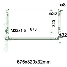 Motora dzeses radiators 675x320x32mm, mehāniskā ātrumkārba, ar/bez kondicioniera, ražots ES (1.6 / 1.6 TD / 1.8 / 1.8i / 1.8i 16V)