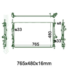 Motora dzeses radiators 765x480x16 mm, mehāniskā ātrumkārba/ automāts, ar/ bez kondicioniera, Nissens (2.0 TDCi, 2.2 TDCi)