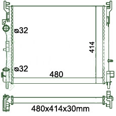 Motora dzeses radiators 480x414x30mm, mehāniskā ātrumkārba, dīzelis, ar/bez kondicioniera, ražots ES (1.5 CDi)