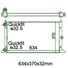 Motora dzeses radiators 634x370x32mm, mehāniskā ātrumkārba/ automāts, ar/bez kondicioniera, ražots ES (1.8i 20V Turbo / 1.9 TDi / 2.0i)