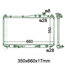Motora dzeses radiators 350x660x17mm, mehāniskā ātrumkārba, benzīns, ar/bez kondicioniera, KOYO (1.4i 16V / 1.6i 16V / 1.7i 16V)