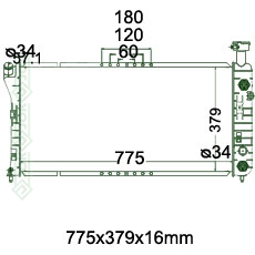 Motora dzeses radiators 775x379x16mm, automātiskā ātrumkārba, ar/bez kondicioniera, Nissens (3.1, 3.4, 3.8)