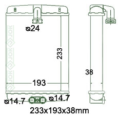 Salona apsildes radiators 233x193x38mm, mehāniskā ātrumkārba/ automāts, ar/bez kondicioniera, ražots ES ( 3.2i V6 / 32 AMG Kompr. / CLK 200 / CLK 200 Kompr. / CLK 230 Kompr. / CLK 320 / CLK 430 / CLK 55 AMG / E 200 / E 200 CDI / E 200 D / E 200 Kompr. / E 220 CDI / E 220 D / E 230 / E 240 / E 250 D / E 250 TD / E 270 CDI / E 280 / E 280 4-matic / E 290 TD / E 300 D / E 300 TD / E 320 / E 320 4-matic / E 320 CDI / E 420 / E 430 / E 430 4-matic / E 50 AMG / E 55 AMG / SLK 200 / SLK 200 Kompr. / SLK 230 Kompr. / SLK 320 )