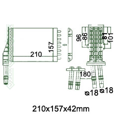 Salona apsildes radiators 210x157x42mm, mehāniskā ātrumkārba/ automāts, ar/bez kondicioniera, ražots Ķīnā ( 1.9 TDi / 2.0i / 2.0i Turbo / 2.0i 16V / 2.2 CDi / 2.2 TD / 3.0i V6 / 3.0i V6 24 V )