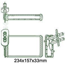 Salona apsildes radiators 234x157x33mm, mehāniskā ātrumkārba/ automāts, ar/bez kondicioniera, ražots ES- Behr ( 1.0i / 1.4i /1.4i 16V / 1.6i / 1.6 TD / 1.8i / 1.8i 16V / 1.8i 16V G60 / 1.8i 20V / 1.8i 20V Turbo / 1.9 D / 1.9 TD / 1.9 TDi / 2.0i / 2.0i 16V / 2.3i V5 / 2.8i VR6 / 2.9i VR6 )