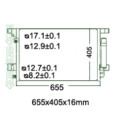 Kondicioniera radiators 655x405x16mm, mehāniskā ātrumkārba/ automāts, ražotājs KOYO ( 1.5i 16V / 1.6i 16V / 1.8 D / 1.8i 16V / 1.8 DI-D / 2.0i 16V / 2.0i 16V Turbo / 2.0 DI-D / 2.2 HDi / 2.2 DI-D / 2.4i / 2.4i 16V / 3.0i V6 24V )