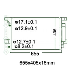Kondicioniera radiators 655x405x16mm, mehāniskā ātrumkārba/ automāts,  ražots ES ( 1.5i 16V / 1.6i 16V / 1.8 D / 1.8i 16V / 1.8 DI-D / 2.0i 16V / 2.0i 16V Turbo / 2.0 DI-D / 2.2 HDi / 2.2 DI-D / 2.4i / 2.4i 16V / 3.0i V6 24V )