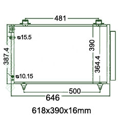Kondicioniera radiators 618x390x16mm, mehāniskā ātrumkārba/ automāts,  ražots ES ( 1.6i 16V / 1.8i 16V / 2.0 D4D / 2.2 D4D )
