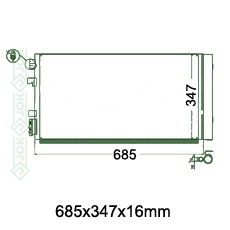Kondicioniera radiators 685x347x16 mm ar sausinātāju, mehāniskā ātrumkārba/ automāts,  NRF (1.2 TCE; 1.4 TCE; 1.5 dCi; 1.6 dCi; 1.6i 16V; 1.9 dCi; 2.0 dCi; 2.0i 16V)