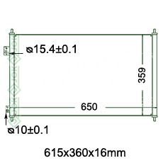 Kondicioniera radiators 615x360x16mm, mehāniskā ātrumkārba/ automāts, ražots ES ( 1.4i 16V / 1.6i 16V / 1.7i 16V / 2.0i 16V )