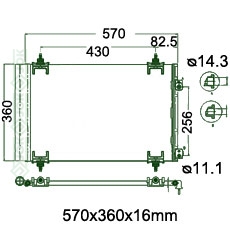 Kondicioniera radiators 570x360x16mm, mehāniskā ātrumkārba/ automāts, NRF (1.4i 16V / 1.6 Turbo / 1.6i Turbo / 1.6 HDi 16V / 1.6 HDi / 1.6 Gas / 1.6i 16V / 1.6i 16V Turbo / 1.8i 16V / 2.0 HDi 16V / 2.0i 16V / 2.0 HDi )